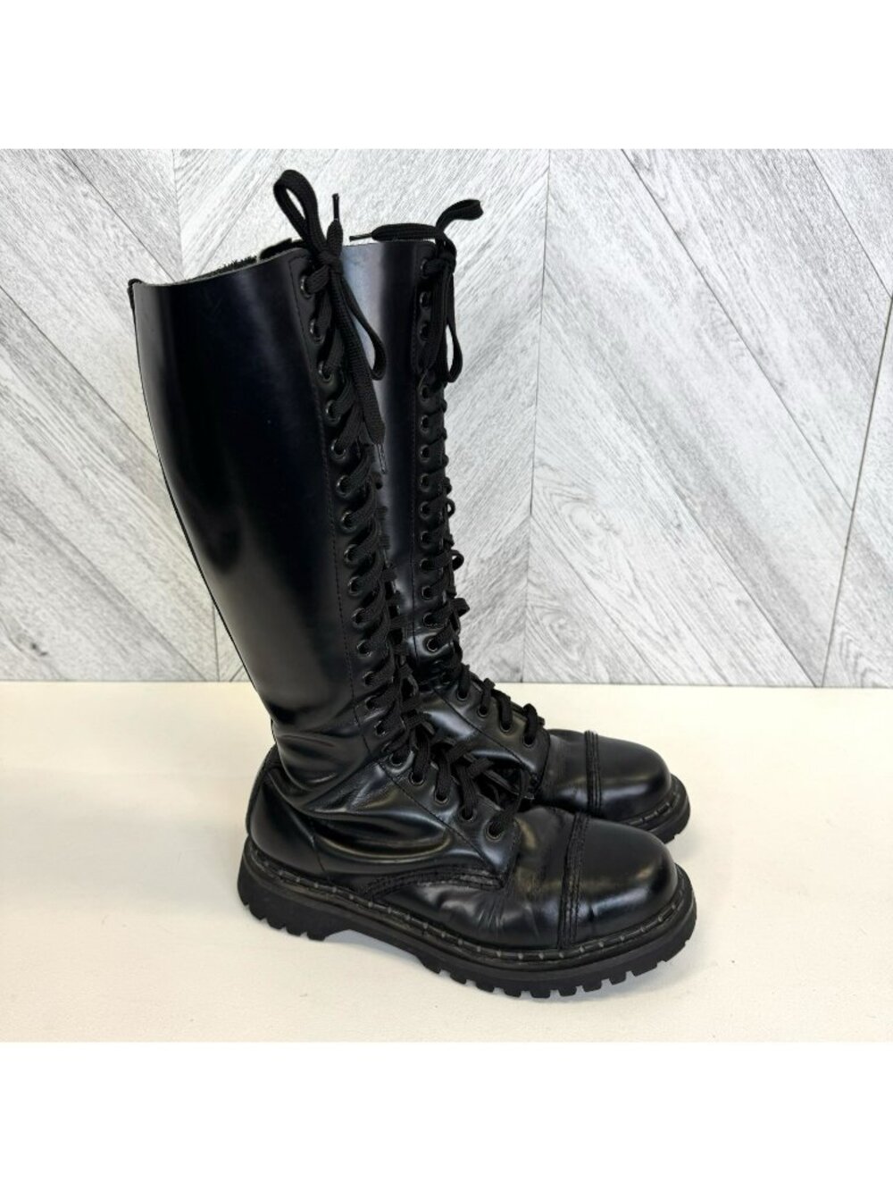 Demonia Rocky 20 Eye Combat Knee Boots Mens Size 8 Black Goth Emo Punk Biker